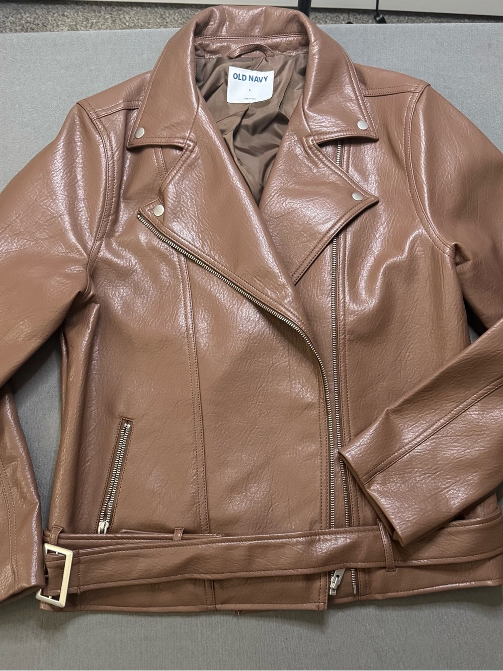 Old Navy Women's Faux Leather Moto Jacket | Camel Tan | Biker Style | Size L